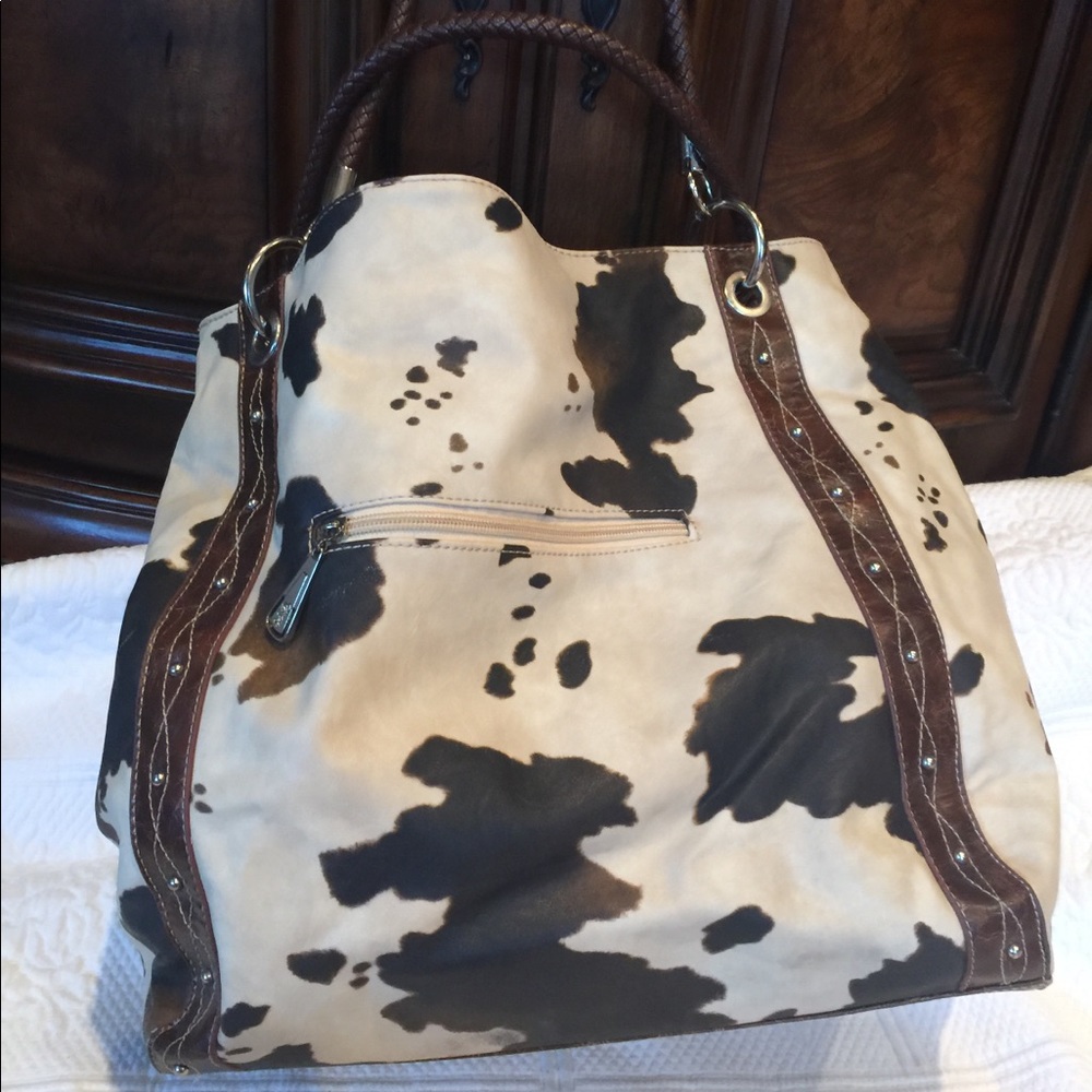 Cowhide print hobo bag